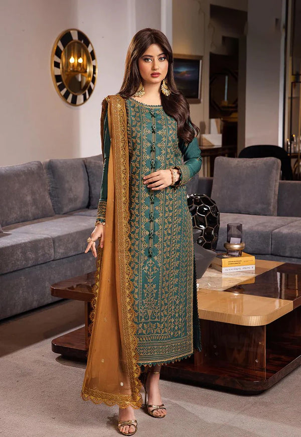 3 Pcs Embroidered Lawn suit with embroidered chiffon dupatta (2007)