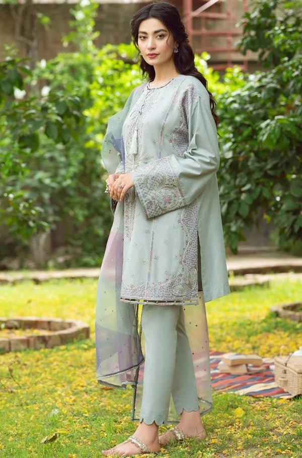 Jazmin - 3PC Lawn Embroidered Shirt with Organza Printed Dupatta and Lawn Trousers - Z908