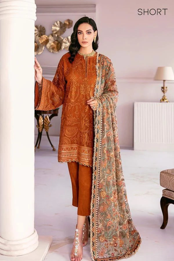 3PC Lawn Heavy Embroidered Shirt With Bamber Chiffon Embroidered Dupatta - Z097