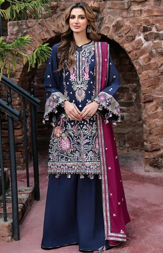 3 Pcs Lawn Embroidered Shirt with Plain Trouser & Embroidered Dupatta (Z2008)