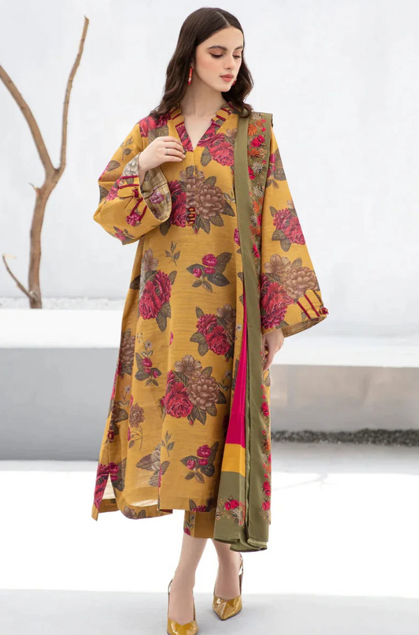 3PC LAWN PRINTED SHIRT WITH PRINTED DUPATTA AND TROUSER (Z001)