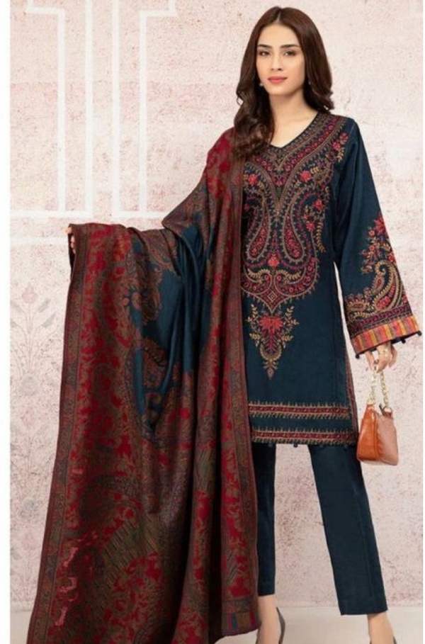 3PC Lawn Heavy Embroidered Shirt With Diamond Dupatta  (Z065)