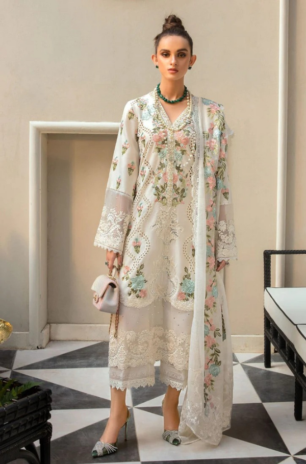 3PC Lawn Heavy Embroidered Shirt With Embroidered Organza Dupatta (Z274)