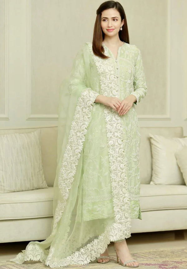3PC Lawn Heavy Embroidered Shirt With Organza Embroidered Dupatta (Z223)