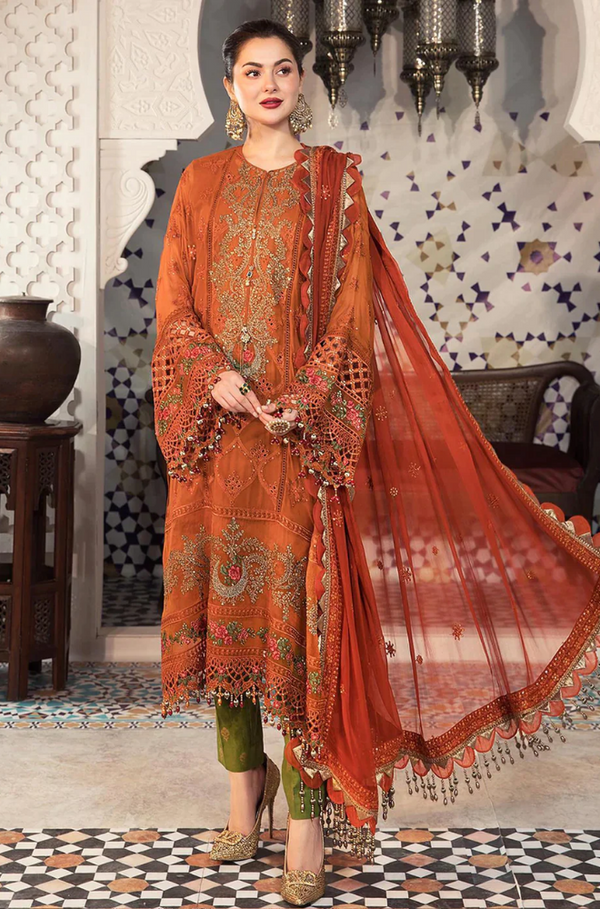 3PC LAWN  Heavy Embroidered Shirt With Chiffon Embroidered Dupatta  (Z023)