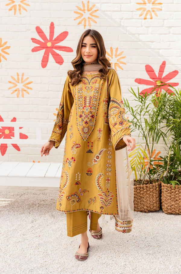 3PC Lawn Embroidered Shirt With Net Embroidered Dupatta (Z230)