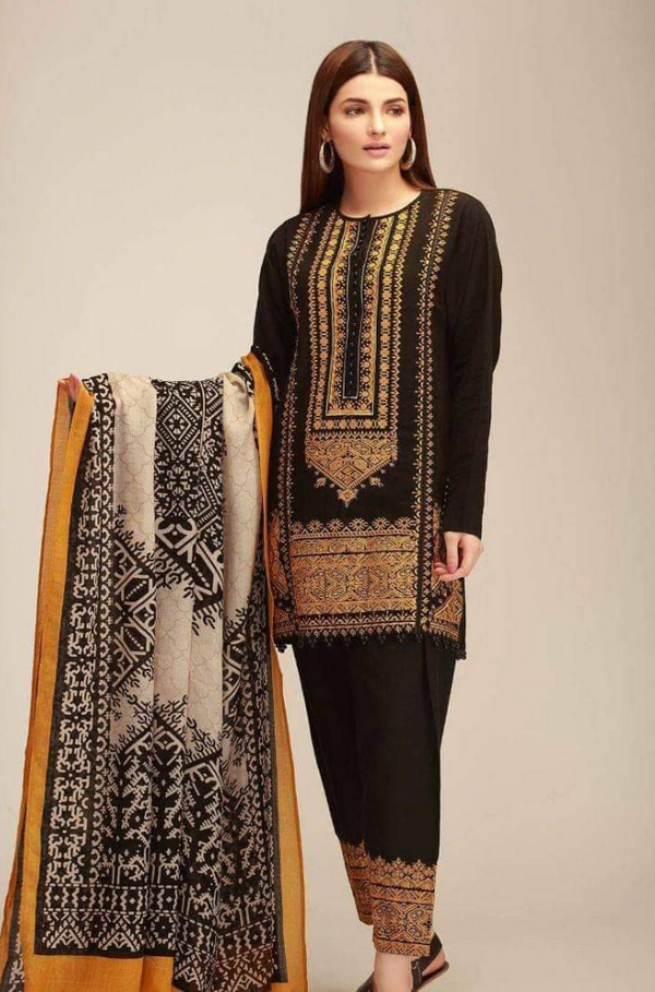 3PC Lawn Heavy Embroidered Shirt With Embroidered Chiffon Dupatta (z304)
